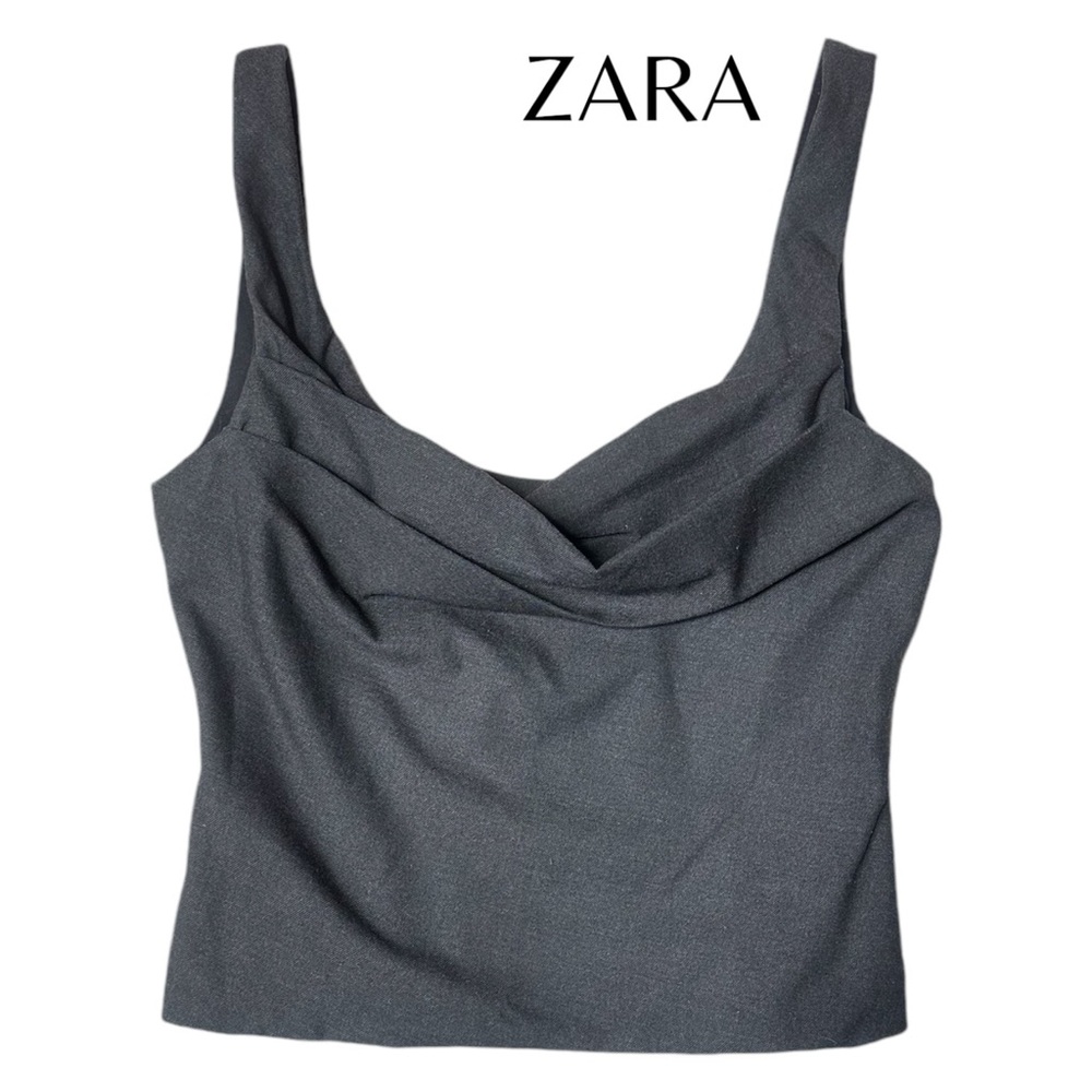 Zara Dark Gray Canvas Texture Draped Corset Structured Versatile Top Size S NWOT
